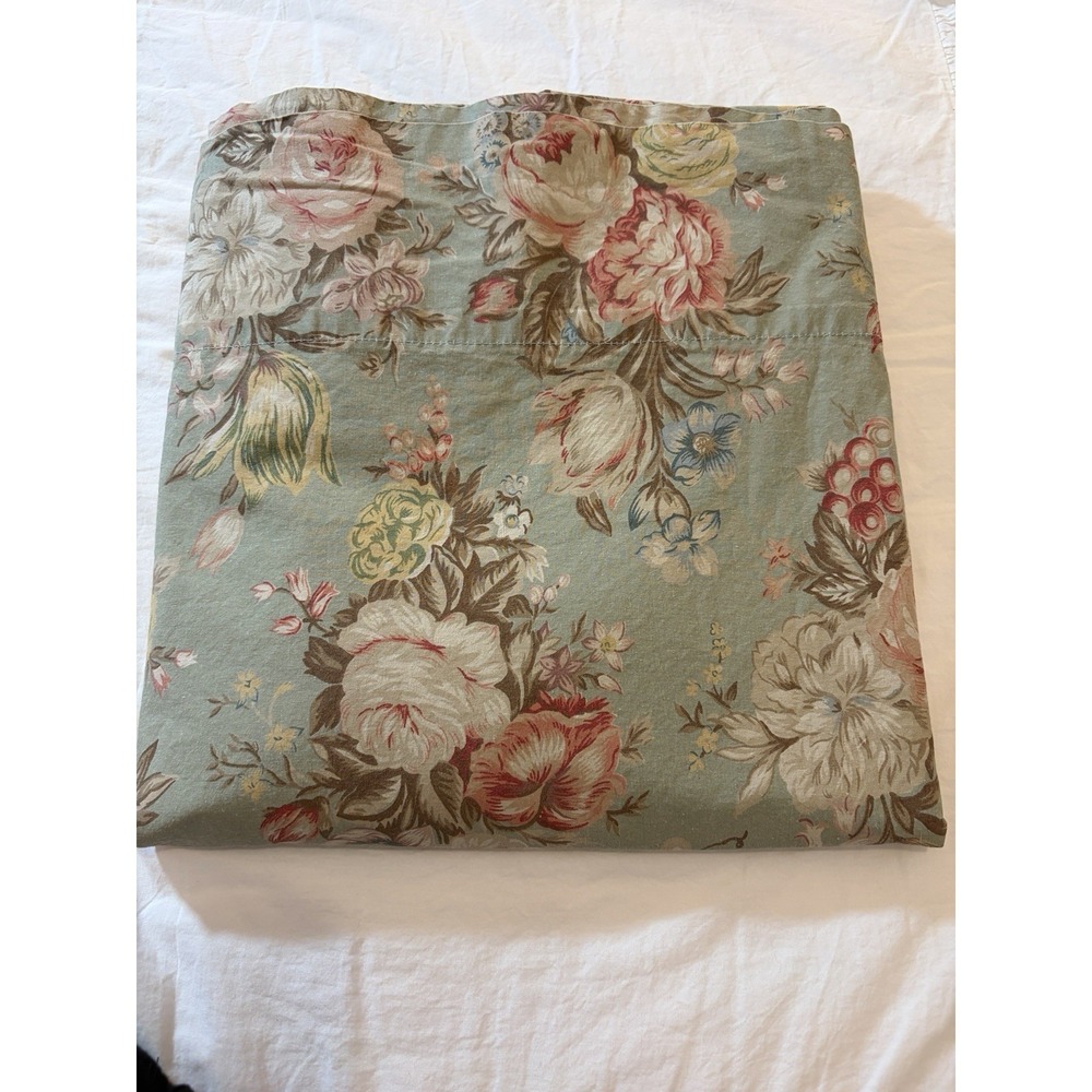 Ralph Lauren Charlotte Twin Flat Sheet Sage Green Floral Cottage Rose Irregular